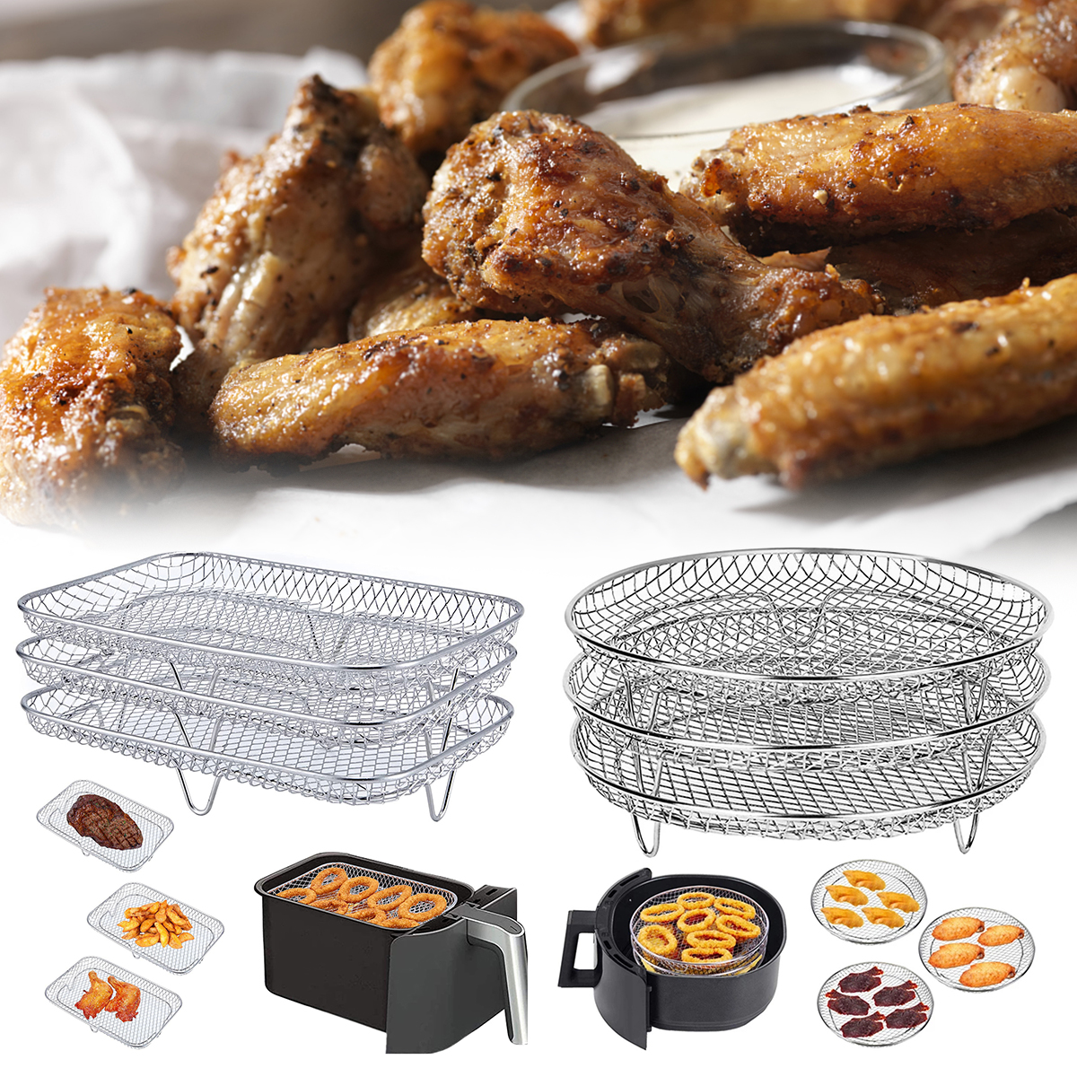 Air Fryer Three Stackable Dehydrator Racks 304 Stainless Steel Air Fryer teOIW