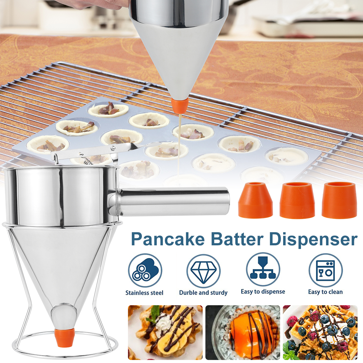 Pancake Batter Dispenser Funnel Cake Dispenser w/ Stand Stainless Steel  Batterヲ
